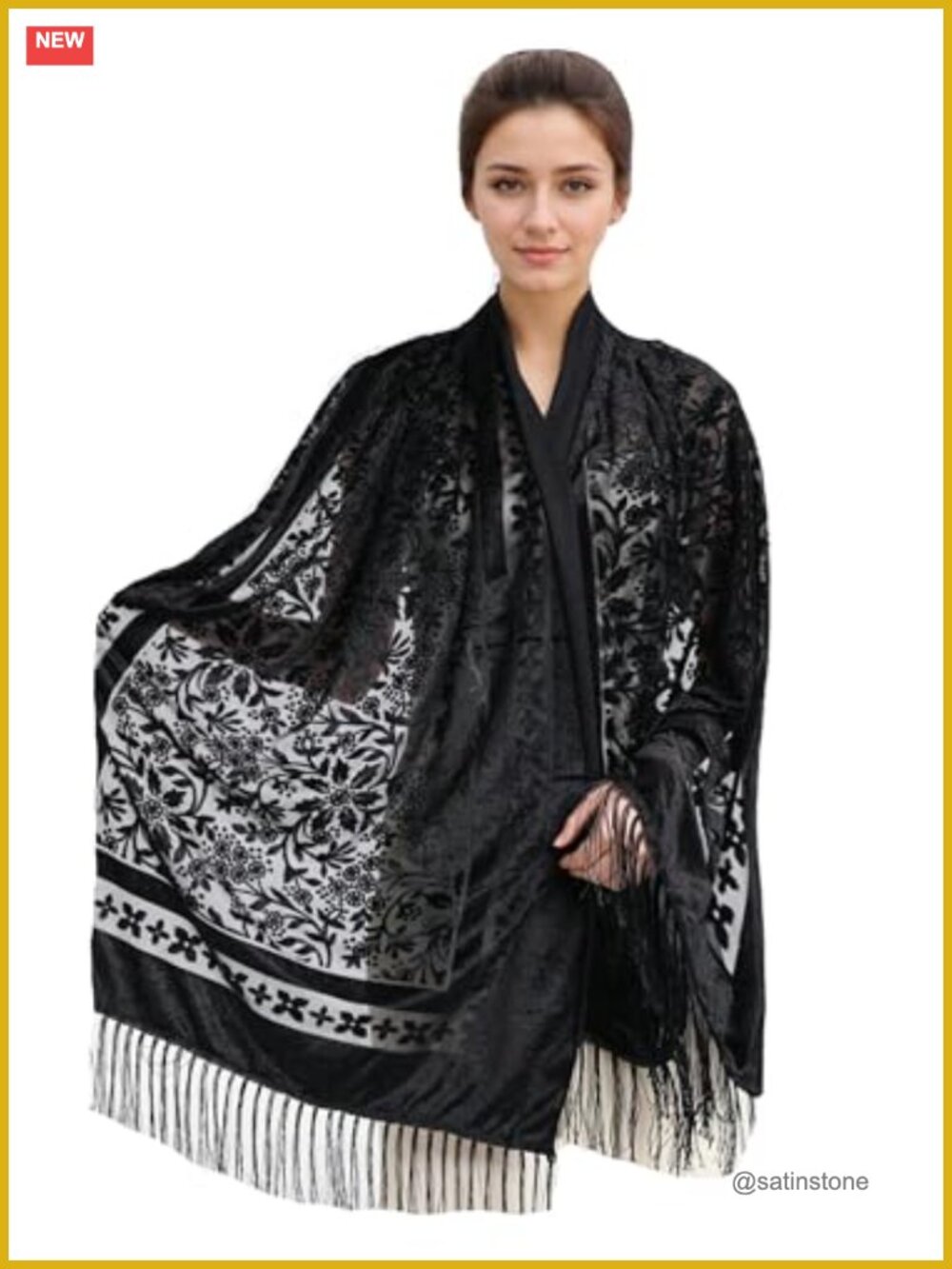 Handmade Velvet Fringe Beaded Shawl for Women Paisley Pashmina Wrap